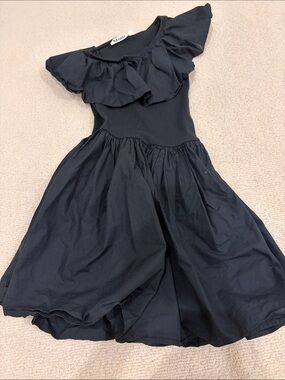 Molo Black Ruffle-Shoulder Twirl Dress